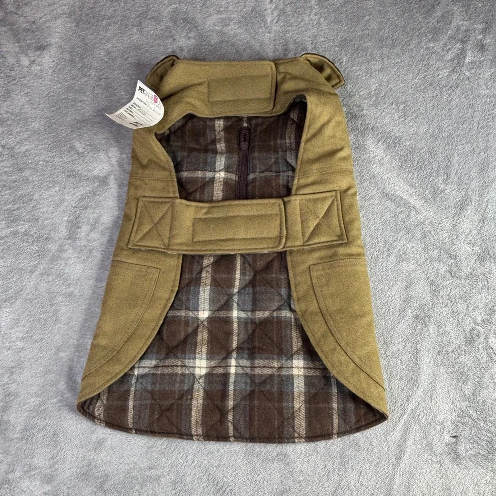 Timber Tails Dog Barn Coat Tan Brown Plaid Lined Canvas Jacket‎ BP26231 Large